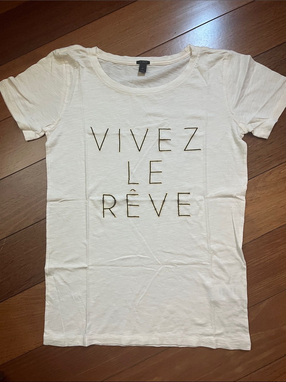 NWOT J. Crew French Slogan Gold Foil Tee
